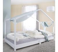 roba Lit cabane 90 x 200 cm pour enfants - Lit au sol selon le principe Montessori - Extensible avec sommier à lattes, matelas et housse de lit cabane - Bois laqué blanc