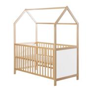 Roba Lit Cabane Bébé Évolutif 70x140 Cm - Convertible En Lit Junior Et En Banc - Hauteur Réglable - Bois Laqué Blanc / Naturel Blanc