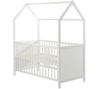 ROBA Lit Cabane Bébé Évolutif 70x140 cm - Convertible en Lit Junior et en Banc - Hauteur Réglable - Bois Laqué Blanc