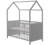 ROBA Lit Cabane Bébé Évolutif 70x140 cm - Convertible en Lit Junior et en Banc - Hauteur Réglable - Bois Laqué Gris / Taupe
