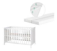 roba Lit Cododo 2en1 avec Sommier 60 x 120 + Matelas Respirant safe asleep - Convertible en Lit Bébé Indépendant - Réglable en Hauteur - 5 Barreaux Amovibles - Bois Laqué Blanc