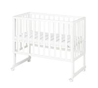 roba Lit Cododo 45 x 90 cm safe asleep® 3 en 1 - Hauteur Réglable - Ensemble Complet avec Berceau, Matelas, Barrière en Toile et Roulettes à Freins - Bois Blanc
