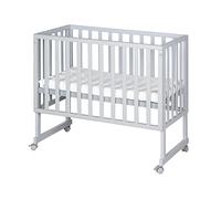 roba Lit Cododo 45 x 90 cm safe asleep® 3 en 1 - Hauteur Réglable - Ensemble Complet avec Berceau, Matelas, Barrière en Toile et Roulettes à Freins - Bois Gris