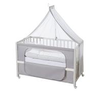 roba Lit Cododo Complet Heartbreaker - 60 x 120 cm - Lit Bébé + Textiles Complets à Motif Ours - Matelas, Ciel, Parure de Lit - 4 Roues à Freins - Bois Blanc
