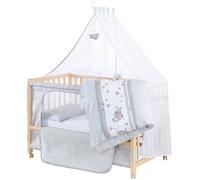 ROBA Lit Cododo Complet ""Jumbo twins gris"" 60x120 cm avec 4 roues à freins - Bois Naturel - Motif Éléphant