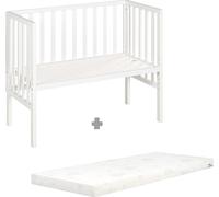roba Lit d'appoint safe asleep® 2 en 1 - 45 x 90 cm - Réglable en hauteur - Lit d'appoint complet avec matelas + barrière en toile - Ensemble lit pour bébé - Bois blanc