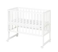 roba Lit Cododo 45 x 90 cm safe asleep® 3 en 1 - Hauteur Réglable - Ensemble Complet avec Berceau, Matelas, Barrière en Toile et Roulettes à Freins - Bois Blanc