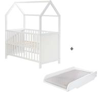 Lit Cabane Cododo En Bois Fsc® Avec Plan Et Matelas À Langer Blanc 60X120