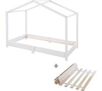 roba Lit de maison 70 x 140 cm avec sommier à lattes - Lit d'enfant au ras du sol selon le principe Montessori - Extensible avec housse de lit de maison - Bois laqué blanc