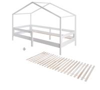 roba Lit de maison 90 x 200 cm - Lit d'enfant selon le principe Montessori - Sommier à lattes et protection antichute intégrée inclus - Bois laqué blanc
