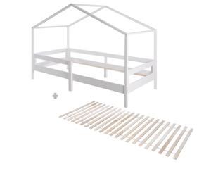 roba Lit de maison 90 x 200 cm - Lit d'enfant selon le principe Montessori - Sommier à lattes et protection antichute intégrée inclus - Bois laqué blanc