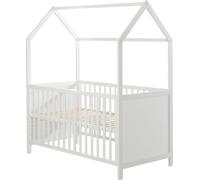roba Lit d'enfant 70 x 140 cm, lit combiné aspect maison, blanc, réglable en 3 positions, barreaux amovibles, transformable en lit junior
