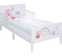 roba Peppa Pig Lit Montessori 70 x 140 cm avec Barrières de Sécurité pour Enfant - Inclus Sommier et Linge de Lit - Utilisable Jusqu'à 7 Ans - Blanc/Motif Truie