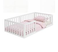 roba Lit Montessori au Sol 70 x 140 cm pour Enfants, Blanc | Montessori Lit pour enfant • Concept de sommeil près du sol • Avec sommier à lattes • Avec protection anti-chute • Pour