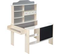 roba Magasin, bois naturel,laqué blanc/gris, 4 tiroirs,tableau, comptoir & comptoir latéral