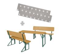 roba Outdoor Party-Garnitur für Kinder + Polster 'Little Stars' - Ensemble de sièges pour enfants avec dossier en bois - 2 bancs + 1 table