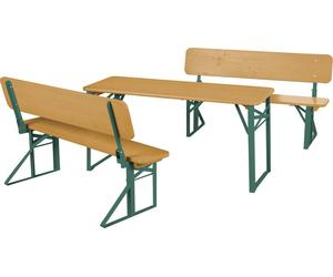 roba Outdoor Party-Garnitur pour enfants - Ensemble de sièges pour enfants avec dossier en bois lasuré naturel - 2 bancs + 1 table - Sièges pliables à partir de 24 mois