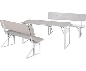 roba Outdoor Party-Garnitur pour enfants - Ensemble de sièges pour enfants avec dossier en bois lasuré gris - 2 bancs + 1 table - Sièges pliables à partir de 24 mois