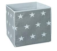 roba Panier de Rangement Jouets en Toile pour Enfant Little Stars - Cube 34cm - Boîte Pliable - Gris/Étoiles Blanches