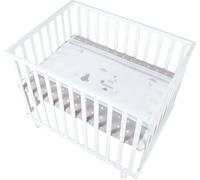 roba Parc Bébé Rectangulaire Bébé en Bois 75 x 100 cm Indibear + Tapis de Parc Bébé et Roues avec Freins - Base Ajustable en Hauteur - Blanc