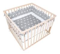 ROBA Parc Bébé 100 x 100 cm Mobile en Bois Massif Bio + Tour de Parc Gris Étoilé - Hauteur Réglable - Naturel