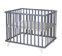 rba Parc 75 x 100 cm en bois anthracite - parc pour bébé avec coussinet de protection Greyish surpiqué - hauteur réglable - pieds en bois massif