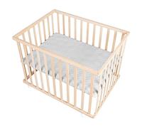 roba Parc en hêtrenaturel, 75 x 100 cm, avec tapis de protection 'roba Style gris' - réglable en hauteur sur 3 positions - Barrière de sécurité avec roulettes verrouillables