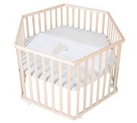 Roba Parc bébé Liebhabbär hexagonal, bois naturel, coussinet de protection et roulettes