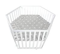 roba Parc, hexagonal, avec tapis de protection 'Little Stars' & roulettes, bois blanc