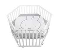 Parc pour bébé « miffy® » de roba, hexagonal, réglable en hauteur sur 3 niveaux, avec tapis de protection et roulettes freinées, bois blanc