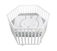 Parc pour bébé « miffy® » de roba, hexagonal, réglable en hauteur sur 3 niveaux, avec tapis de protection et roulettes freinées, bois blanc