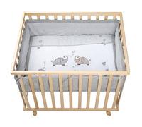 Roba Parc Bébé Jumbotwins 75x100 Cm + Tour De Parc De Protection Et 4 Roues - Bois Naturel Beige