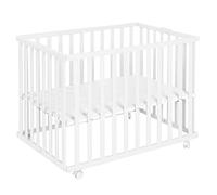 Roba Parc bébé pliant en bois 74x100 cm réglable en hauteur avec roulettes à freins Blanc