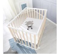 ROBA Parc bébé pliant en bois 75 x 100 cm - Réglable en hauteur avec roulettes - Blanc - Sécurisé et transportable