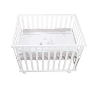 roba Parc Bébé Rectangulaire Bébé en Bois 75 x 100 cm Indibear + Tapis de Parc Bébé et Roues avec Freins - Base Ajustable en Hauteur - Blanc