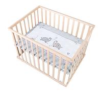 roba Parc Bébé Rectangulaire en Bois 75x100 "Jumbotwins" + Tapis de Parc Bébé et Roues Avec Freins - Blanc