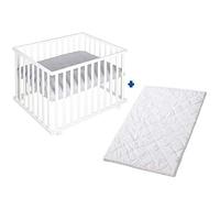 Roba Parc bébé carré Roba Style – tapis gris et matelas de parc blanc