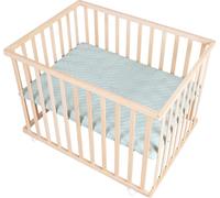 Roba – Parc bébé hêtre naturel 75x100 cm – Tapis RobaStyle vert givré – 3 pos. – Roulettes blocables