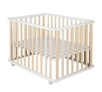 roba Parc Pliant en Bois - Aire de Jeux 74x100 cm - Parc Pliable Rectangulaire peu Encombrant - Roulettes Incluses - Bicolore