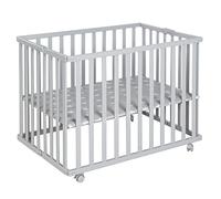 roba Parc pliable, taupe, 74x100 cm, parc peu encombrant, roulettes incluses, en bois