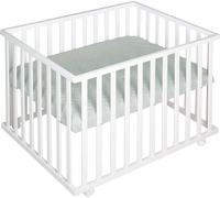 roba Parc Bébé en Bois 75 x 100 cm + Tapis de Parc roba Style Vert Givré - Base Ajustable en Hauteur sur 3 Niveaux - Roulettes avec Freins - Laqué Blanc