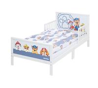 roba Paw Patrol Lit Montessori 70 x 140 cm avec Barrières de Sécurité pour Enfant Jusqu'à 7 Ans + Sommier et Linge de Lit - Blanc/Motif Chiens Chase Marcus Ruben Stella