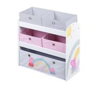 roba Étagère pour Jouets Enfant en Bois Peppa Pig - 5 Boîtes en Tissu Amovibles - Motif Truie - Meuble de Rangement pour Jouets et Livres - 64 x 30 x 60 cm - Rose/Gris