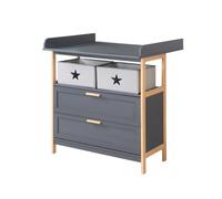 Commode À Langer Roba - Berlin - 2 Tiroirs + 2 Boîtes De Rangement En Tissu - Meuble À Langer Évolutif - Anthracite - Bambou Gris