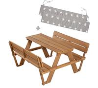 Ensemble de salon d'extérieur pour enfants « Picknick for 4 » de roba, avec coussins d'assise, 2 bancs, bois massif, résistant aux intempéries
