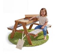 roba Table Pique-nique pour Enfants Play en Bois Massif avec 2 Bacs à Sable et Eau Intégrés + Coussins - Résistante aux Intempéries - Marron