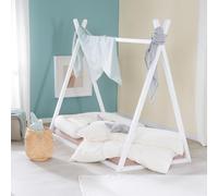 Roba Tipi 70 x 140 cm pour Enfant en Bois Massif Certifié FSC - Lit Montessori au Sol - Tente Indien - Cadre de Lit Cabane pour Fille et Garçon - Dès 12 Mois - Laqué Blanc