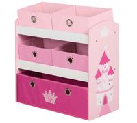 roba Étagère de Rangement Krone pour Chambre Fille - 5 Casiers Amovibles en Tissu pour Jouets - Motif Château / Rose