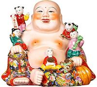 ROBAUN Bouddha riant avec 5 Enfants Statue Ornements Figurines Décor, Céramique Sculpture Artisanat Ornement