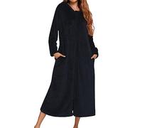 Robe De Chambre Capuche avec Zipper, Peignoir De Bain Femme Polaire Unie, Chemise De Nuit Grande Taille à Manches Longues, Chaud Et Confortable VêTements De Nuit Femme Automne Hiver